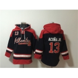 Men's Atlanta Braves #13 Ronald Acuña Jr. Navy Red Ageless Must-Have Lace-Up Pullover Hoodie