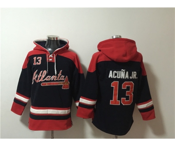 Men's Atlanta Braves #13 Ronald Acuña Jr. Navy Red Ageless Must-Have Lace-Up Pullover Hoodie