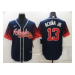 Men's Atlanta Braves #13 Ronald Acuna Jr. 2021 City Connect Navy Cool Base Stitched Baseball Jersey