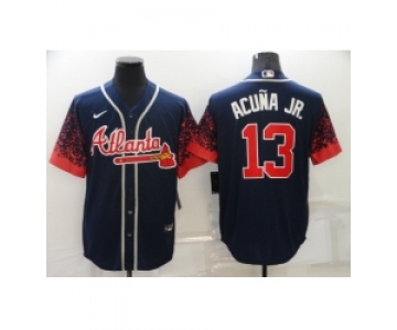 Men's Atlanta Braves #13 Ronald Acuna Jr. 2021 City Connect Navy Cool Base Stitched Baseball Jersey