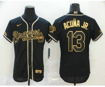 Men's Atlanta Braves #13 Ronald Acuna Jr. Black With Gold Stitched MLB Flex Base Nike Jersey