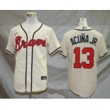 Men's Atlanta Braves #13 Ronald Acuna Jr. Cream Stitched MLB Cool Base Nike Jersey