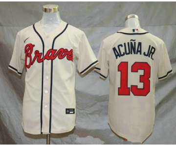 Men's Atlanta Braves #13 Ronald Acuna Jr. Cream Stitched MLB Cool Base Nike Jersey