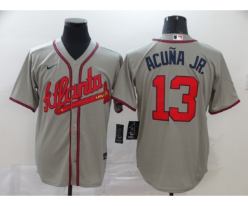 Men's Atlanta Braves #13 Ronald Acuna Jr. Gray Stitched MLB Cool Base Nike Jersey