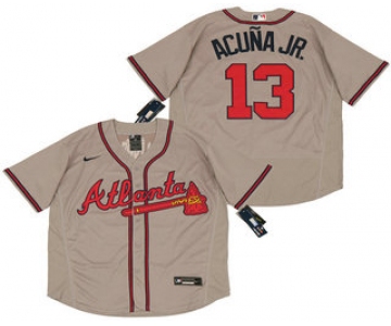 Men's Atlanta Braves #13 Ronald Acuna Jr. Gray Stitched MLB Flex Base Nike Jersey