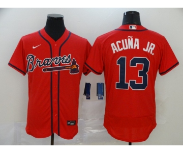 Men's Atlanta Braves #13 Ronald Acuna Jr. Red Stitched MLB Flex Base Nike Jersey
