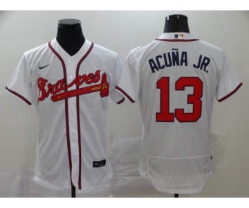 Men's Atlanta Braves #13 Ronald Acuna Jr. White Stitched MLB Flex Base Nike Jersey