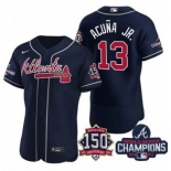 Men's Navy Atlanta Braves #13 Ronald Acuna Jr. 2021 World Series Champions With 150th Anniversary Flex Base Stitched Jersey