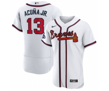 Men's White Atlanta Braves #13 Ronald Acuna Jr. 2021 World Series Champions Stitched Baseball Jersey