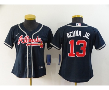 Women's Atlanta Braves #13 Ronald Acuna Jr. Navy Blue Stitched MLB Cool Base Nike Jersey