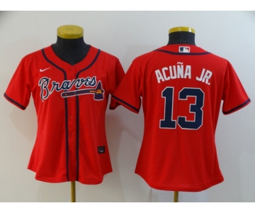 Women's Atlanta Braves #13 Ronald Acuna Jr. Red Stitched MLB Cool Base Nike Jersey