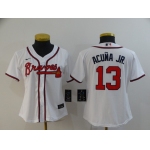 Women's Atlanta Braves #13 Ronald Acuna Jr. White Stitched MLB Cool Base Nike Jersey