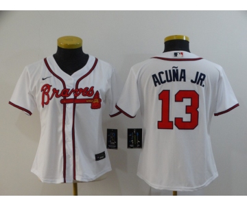 Women's Atlanta Braves #13 Ronald Acuna Jr. White Stitched MLB Cool Base Nike Jersey