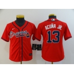 Youth Atlanta Braves #13 Ronald Acuna Jr. Red Stitched MLB Cool Base Nike Jersey