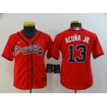 Youth Atlanta Braves #13 Ronald Acuna Jr. Red Stitched MLB Cool Base Nike Jersey