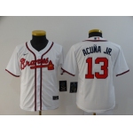 Youth Atlanta Braves #13 Ronald Acuna Jr. White Stitched MLB Cool Base Nike Jersey