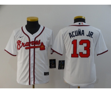 Youth Atlanta Braves #13 Ronald Acuna Jr. White Stitched MLB Cool Base Nike Jersey