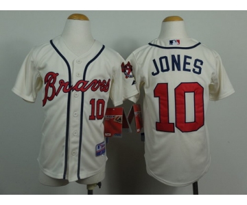 Atlanta Braves #10 Chipper Jones Cream Kids Jersey