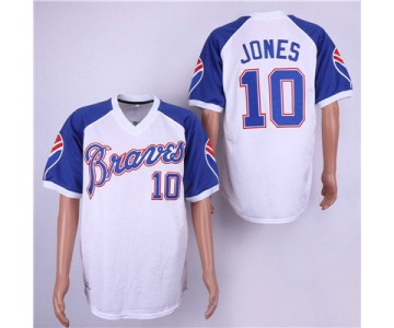 Atlanta Braves 10 Chipper Jones White Throwback Jersey