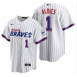Men's Atlanta Braves #1 Ozzie Albies 2021 City Connect Stitched White Jersey
