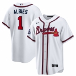 Men's White Atlanta Braves #1 Ozzie Albies 2021 World Series Champions Cool Base Stitched Jersey
