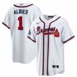 Men's White Atlanta Braves #1 Ozzie Albies 2021 World Series Champions Cool Base Stitched Jersey