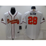 Men's Atlanta Braves #28 Matt Olson 2022 White Gold World Series Champions Program Cool Base Stitched Baseball Jersey