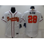 Men's Atlanta Braves #28 Matt Olson 2022 White Gold World Series Champions Program Flex Base Stitched Baseball Jersey