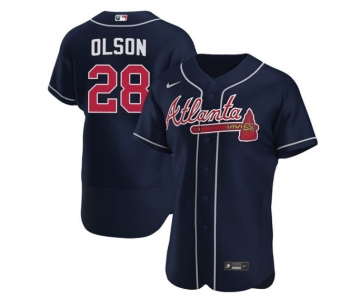 Men's Atlanta Braves #28 Matt Olson Navy Flex Base Stitched Baseball Jersey
