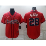 Men's Atlanta Braves 28 Matt Olson Red Nike Cool Base Jersey