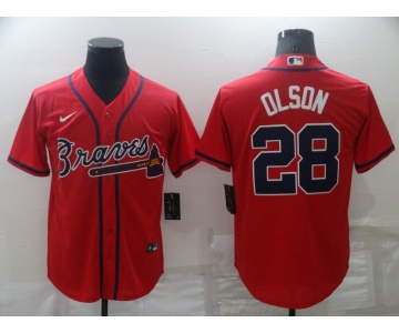 Men's Atlanta Braves 28 Matt Olson Red Nike Cool Base Jersey