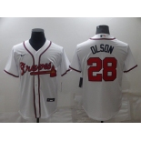 Men's Atlanta Braves 28 Matt Olson White Nike Cool Base Jersey