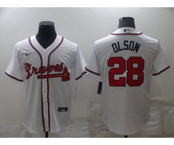 Men's Atlanta Braves 28 Matt Olson White Nike Cool Base Jersey