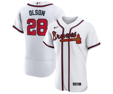 Men's Atlanta Braves 28 Matt Olson White Nike Flex base Jersey