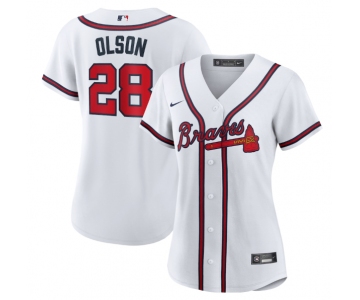 Women's Atlanta Braves #28 Matt Olson White Cool Base Stitched Jersey