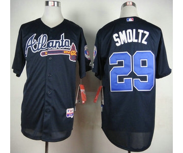Atlanta Braves #29 John Smoltz Alternate Navy Blue MLB Cool Base Jersey With Hall Of Fame Patch