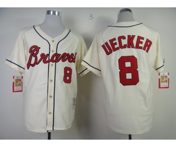 Atlanta Braves #8 Bob Uecker Cream Throwback Jersey