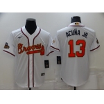 Men's Atlanta Braves #13 Ronald Acuna Jr 2022 White Gold World Series Champions Program Cool Base Stitched Baseball Jersey
