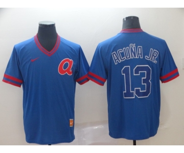 Men's Atlanta Braves 13 Ronald Acuna Jr Blue Throwback Jersey