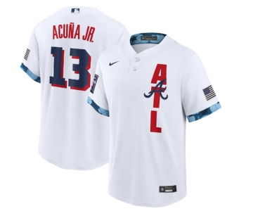 Men's Atlanta Braves #13 Ronald Acuña Jr. 2021 White All-Star Cool Base Stitched MLB Jersey
