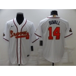 Men's Atlanta Braves #14 Adam Duvall 2022 White Gold World Series Champions Program Cool Base Stitched Jersey