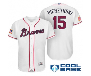 Men's Atlanta Braves #15 A.J. Pierzynski White Stars & Stripes Fashion Independence Day Stitched MLB Majestic Cool Base Jersey