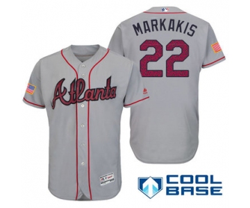 Men's Atlanta Braves #22 Nick Markakis Gray Stars & Stripes Fashion Independence Day Stitched MLB Majestic Cool Base Jersey