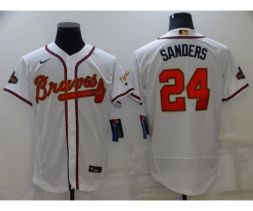 Men's Atlanta Braves #24 Deion Sanders 2022 White Gold World Series Champions Program Flex Base Stitched Baseball Jersey