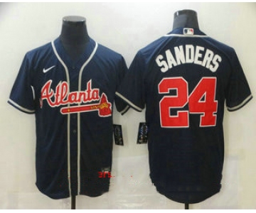Men's Atlanta Braves #24 Deion Sanders Navy Blue Stitched MLB Cool Base Nike Jersey