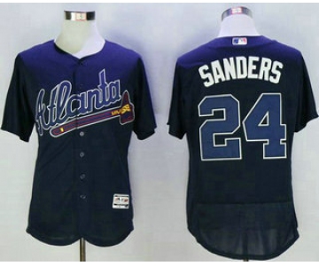 Men's Atlanta Braves #24 Deion Sanders Retired Navy Blue Road Stitched MLB 2016 Majestic Flex Base Jersey