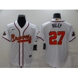 Men's Atlanta Braves #27 Austin Riley 2022 White Gold World Series Champions Program Cool Base Stitched Baseball Jersey