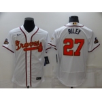 Men's Atlanta Braves #27 Austin Riley 2022 White Gold World Series Champions Program Flex Base Stitched Baseball Jersey