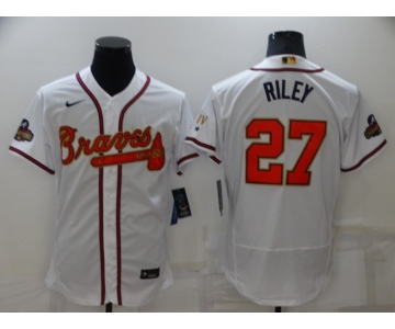 Men's Atlanta Braves #27 Austin Riley 2022 White Gold World Series Champions Program Flex Base Stitched Baseball Jersey