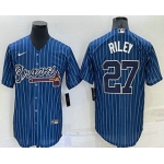 Men's Atlanta Braves #27 Austin Riley Navy Blue Pinstripe Stitched MLB Cool Base Nike Jersey
